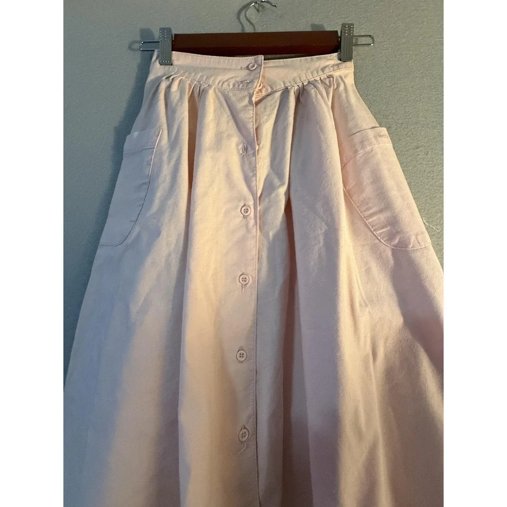 Vtg OshKosh B'gosh Skirt Girls 7 Pink Button Front Pockets Cotton Midi A FLAW